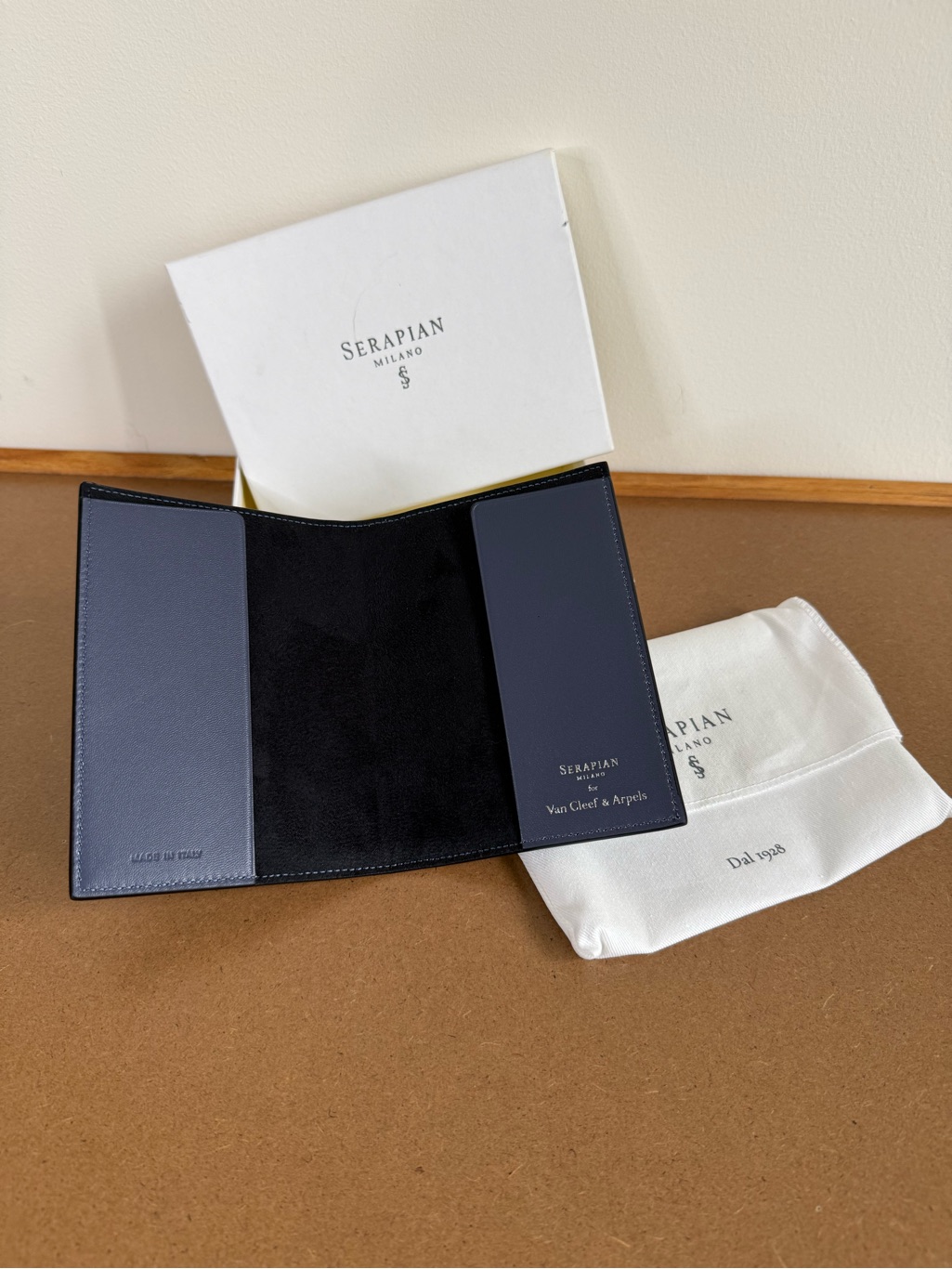 Serapian Milano For Van Cleef & Arpels New Navy Woven Leather Passport Case — image 3 of 5